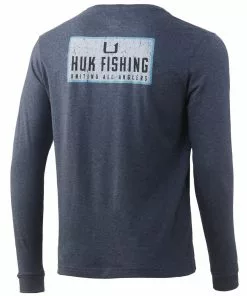 Mens Huk Long Sleeve Stack Logo Pocket Tee